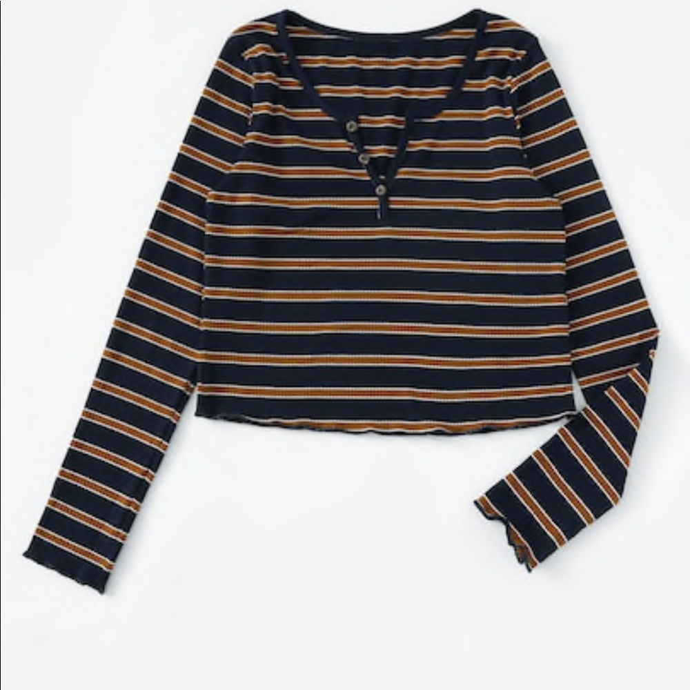 New strip T-shirt long sleeve cropped top - Picture 2 of 2